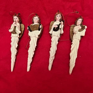 VTG Angel Icicle Playing Musical Instruments Christmas Ornaments Set of 4 - Picture 1 of 3