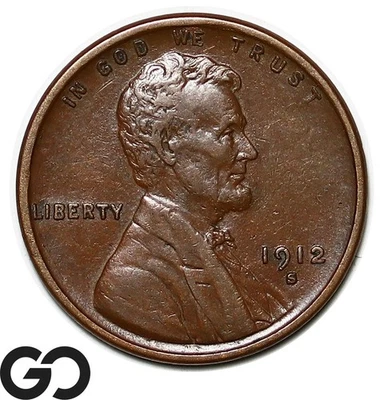 1912-S Lincoln Cent Wheat Penny, Choice AU Better Date San Francisco Issue - Image 1 of 3