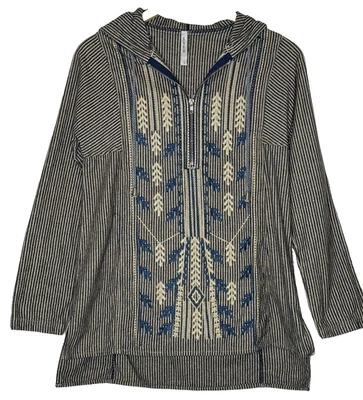 Murmur Hoodie Top Womens Size S Blue Striped Embroidered 1/4 Zip Pullover Tunic - Image 1 of 4