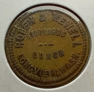 Roben & Newell Billiards - Longview, Washington - 10 Cent Trade Token / Coin - Picture 1 of 2