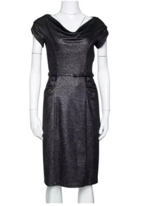 Diane von Furstenberg Metallic Black Dress Size 4 Wool Blend Ellen Marie Belted - Picture 1 of 14