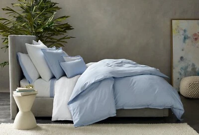 MATOUK LUCA SATIN STITCH KING FLAT SHEET 2 PILLOWCASES SET EMBROIDERED SKY BLUE - Image 1 of 4