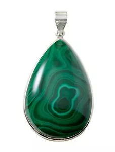 Malachit Halskette Anhänger grün natur große Träne Einfassung Sterlingsilber - Bild 1 von 2