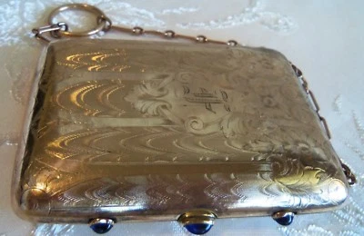 RARE Antique Victorian etched flower Yellow gold filled compact Wristlet Purse  - Image 1 of 4