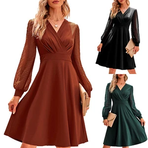 Elegante vestido transparente manga larga cuello en V para mujer para cóctel noche fiesta - Imagen 1 de 64