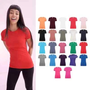 Damen Kurzarm T-Shirt Rundhals Oberteil Tee Longline Fit Weich Baumwolle Stretch - Bild 1 von 23