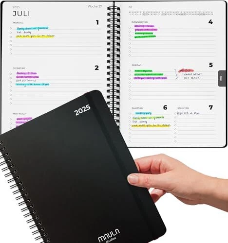 A5 Terminplaner 2025 - Minimalistischer Wochenplaner Buchkalender mit Feiertagen