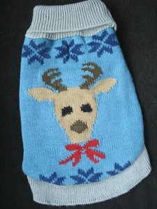 Dog Sweater Blue Gray Tan Reindeer NEW - Picture 1 of 4