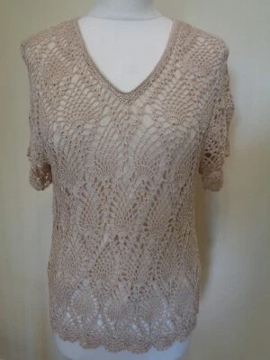 VIYELLA BEIGE LACE SHORT SLEEVE TOP WITH NUDE LINING - SIZE XL - Image 1 of 4