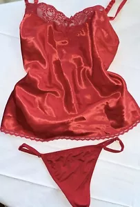 Vintage Camisole 2. Skin Satin Cami Spitze Top Deena & neu G-String Höschen rot 38 M L - Bild 1 von 11