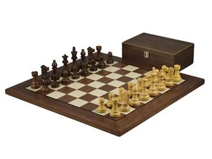 Walnut Chess Set 20 Inch With Helena Flat Chess Board and Weighted Sheesham Fren - Picture 1 of 11