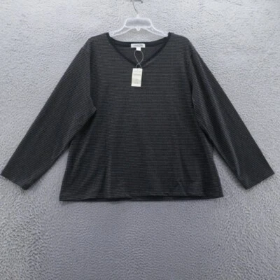 Coldwater Creek Mujer Manga Larga Brillante Top 2X Negro Plata Metálico NUEVO Foto 1 de 4