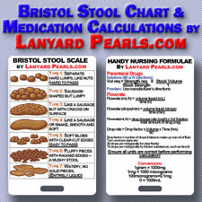 Medication Calculation & Bristol Stool chart PVC lanyard reference badge card 