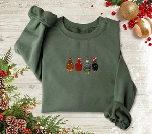 Sudadera de pollo de Navidad bordada, linda camiseta de granjero, sudadera de mamá, Navidad - Imagen 1 de 7
