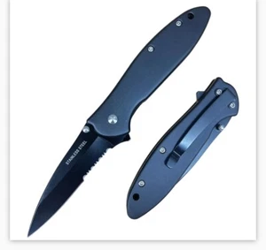 7.5" Black Sharp Serrated Blade G032BK Spring Assist Folding Pocket Knife - Picture 1 of 3