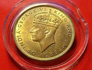BU Brass Gem 1945 RARE JAMAICA FARTHING BU George VI, Brass with HOLDER  - Picture 1 of 3