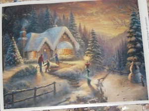 Thomas Kinkade Art - Country Christmas Homecoming Puzzle Bag - Complete & Nice - Picture 1 of 3
