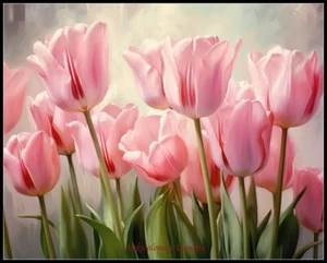 Pink Tulip Flowers 3 - Counted Cross Stitch Patterns - Color & BW Symbols - Picture 1 of 2
