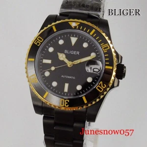 NH35 Movement Black Gold Coated 40MM Automatic Men Wristwatch Sapphire Crystal - Picture 1 of 7