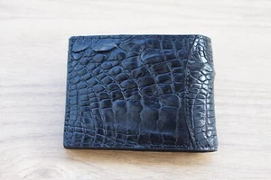 Money Clip Crocodile Alligator Skin Leather Bifold Men's Wallet Real Black  #F3 - Picture 1 of 6