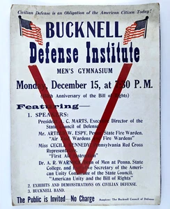Cartel publicitario conjunto de defensa civil de la Universidad de Bucknell Segunda Guerra Mundial 1941 - Imagen 1 de 4