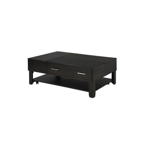 Lilola Home Bruno Ash Gray Wooden Lift Top Coffee Table with Tempered Glass Top Cover