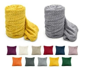 Fluffy Plush Geometric Blanket Cushion Cover Pillows Large Cosy Blanket Faux Fur - Picture 1 of 41