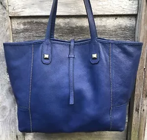 STELLA & DOT Deep BLUE PEBBLED LEATHER Bucket HOBO Shoulder TOTE Bag L(Offer - Picture 1 of 23