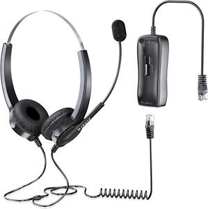 PChero Landline Telephone Headset & Mic RJ9 Binaural Hands-free Noise Cancelling