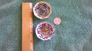 Two Mexican Hand Made Hand Painted Glazed Clay Bird Bowls - Picture 1 of 7