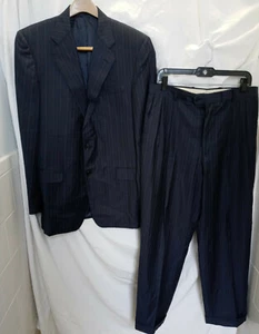 Hickey Freeman Saks Fifth Ave  Madison 2 Pc Navy Blue pinstripes Suit 40R 34x30 - Picture 1 of 12