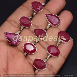 Simulated Ruby Gemstone Plain Collet Ring 10Pcs Lot 925 Silver Plated Jewelry - Picture 1 of 4