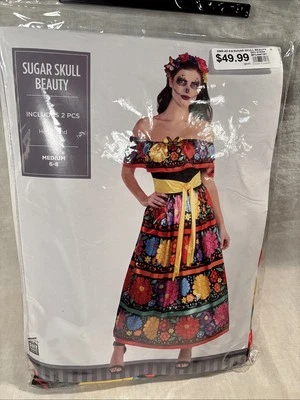 Day Of The Dead Sugar Skull Beauty Floral Multi-Color 1PC Dress MEDIUM 6 - 8 NEW - Image 1 of 4