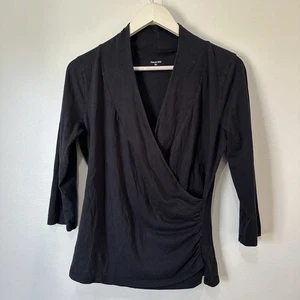 GARNET HILL Schwarz Baumwolle Faux Wickel Strick Top Rüschen Größe Medium Capsule | Neutral - Bild 1 von 9
