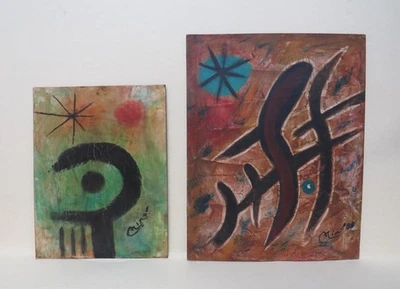 Par surrealismo craquelure idade óleos Joan Miro b.1892 assinado - Imagem 1 de 4