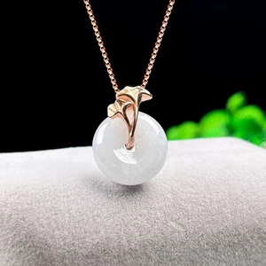 Ciondolo fondo ghiaccio elegante fibbia pace argento 925 intarsiato giadeite naturale A - Foto 1 di 4