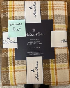 Brooks Brothers Holiday Autumn Plaid 100% Cotton QUEEN Blanket 90" x 90" NEW - Picture 1 of 8