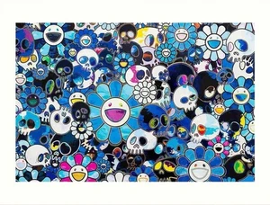 Takashi Murakami Flowers & Skulls in blue Print 40x50cm Unframed - Picture 1 of 3