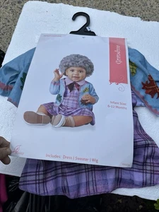 Infant Grandma Halloween Costume Dress, Sweater, Wig New 6 -12 Months - Picture 1 of 8