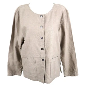 Erika Collection Beige Cream Blazer Jacket Button Up Top LINEN COTTON Womens PM - Picture 1 of 7