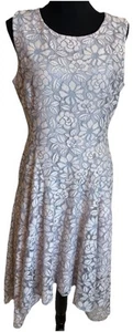 NWT Tommy Hilfiger 10 Med Pink Grey Lace Romantic Spring Evening Flare Mid Dress - Picture 1 of 8