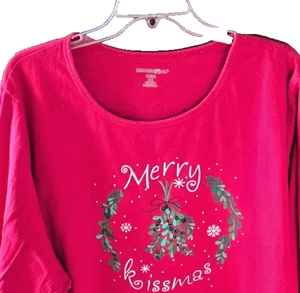 Camisa de algodón tejida roja DREAMS & CO con corona "Feliz Navidad" 3X, muy bonita - Imagen 1 de 3