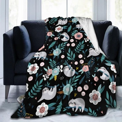 60x50" Lindo Perezoso Rosa Flor Animal Franela Suave Felpa Manta Viaje Foto 1 de 4