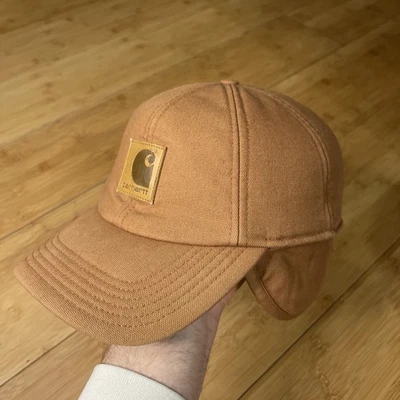 Carhartt Ear Cover Flap Utility Brown 2000s Trapper Warm Brown M/L Fitted Hat VG - Image 1 of 4