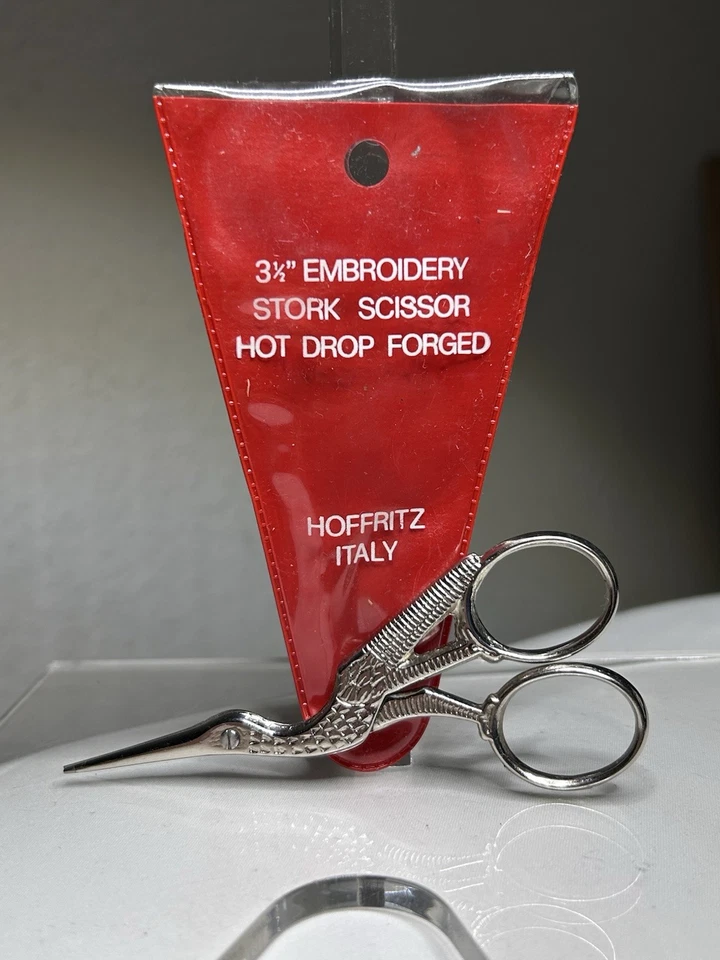 Vintage Hoffritz Stork Bird Shaped Embroidery Scissors + Case ~ Italy ~ 3 1/2" - Image 1 of 4