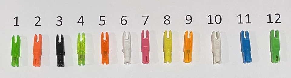 12 PACK OF BULK REPLACEMENT LOC NOCKS - GOLDTIP GT .246 LOCK NOCK - MANY COLORS - Image 1 of 1