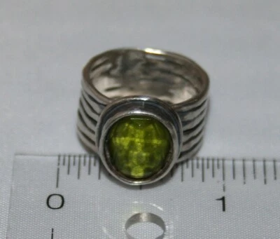 Anillo de vidrio verde con puño acanalado de plata de ley Silpada R1463 talla 6,5 Foto 1 de 4