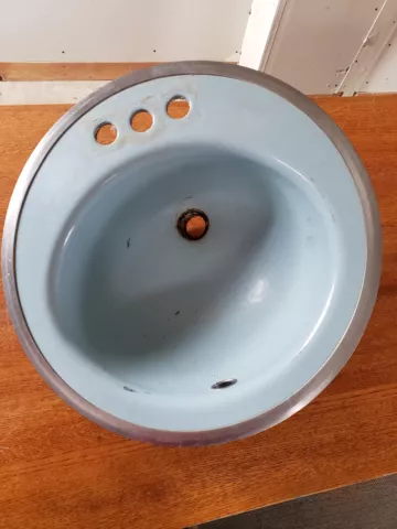 Vintage Kohler Bathrrom Lavatory Steel Enamel Blue 18" Drop Sink, 1960s MCM Cover