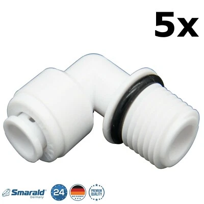 SMARALD® Verbindungsstück 90° Winckel 1/4" m. Gewinde und Quick&Easy für Umkehrosmose 5x
