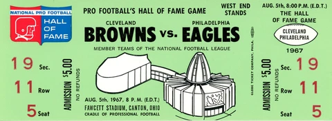 1967 Hall Of Fame Game Ticket Cleveland Browns vs Philadelphia Eagles 37513 Cover
